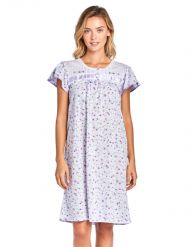 Casual Nights Women's Short Sleeve Floral Embroidered Nightgown - Purple