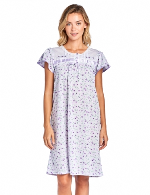 Casual Nights Women's Short Sleeve Floral Embroidered Nightgown - Purple - Please use this size chart to determine which size will fit you best, if your measurements fall between two sizes we recommend ordering a larger size as most people prefer their sleepwear a little looser.  Small: Measures US Size 2-4, Chests/Bust 33"-34"  Medium: Measures US Size 68, Chests/Bust 35-36"  Large: Measures US Size 10-12, Chests/Bust 37-39"  X-Large: Measures US Size 14-16, Chests/Bust 39.5-41"  XX-Large: Measures US Size 16-18, Chests/Bust 41.5-43"  3X-Large: Measures US Size 18-20, Chests/Bust 43.5-45"  4X-Large: Measures US Size 20-22, Chests/Bust 45.5-47"  Hit the sack in total comfort with this Soft and lightweight Knitted Nightgown From Casual Nights in a fun floral pattern, Features 2 Button closure, cap sleeves, detailed with lace, Satin Ribbon and Embroidery for an extra feminine touch. A comfortable fit perfect for sleeping or lounging around as a housedress.