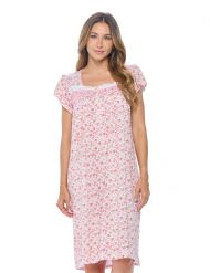 Casual Nights Women's Cap Sleeves Embroidered  Floral Lace Night Gown - Pink