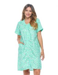 Casual Nights Women's Snap front House Dress Short Sleeve Woven Duster Housecoat Lounger Sleep Dress - Garden Green