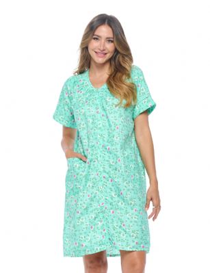 Casual Nights Women's Snap front House Dress Short Sleeve Woven Duster Housecoat Lounger Sleep Dress - Garden Green - This lightweight Cute and comfortable House coat with front Snaps closure Duster for ladies, from the Casual Nights Loungewear and Sleepwear robes Collection, Thin and light house robe, offered in beautiful feminine floral print and striped pattern designs. this easy to wear bathrobe is made of 55% Cotton, 45% Poly woven fabric, perfect for spring, summer and all year round! The sleep dresscoat Features: short sleeves gown with full Snaps front closure dresses for easy wearing and easy slipping on/off, flattering V-neck neckline, with matching trim, 2 roomy front patch hand pockets, knee length approx. 40 Shoulder to hem. This lounge wear muumuu dress has a relaxed comfortable fit and comes in regular and plus sizes S, M, L, XL, 2X, 3X, 4X. All year winter and summer versatile multi uses, throw over your clothes as house robe while cleaning, washing and cooking, wear around the house as relaxed home day waltz dress, a nightgown to sleep in the spring and hot summer nights as a sleepshirt dress, This sleep robe gown is perfect to use for maternity, labor/delivery, hospital gown. Makes a perfect Mothers Day gift for your loved ones, mom, older women or elderly grandmother. Even beautiful enough for outside shopping and walking, comfortable enough for everyday use around the house. Please use our size chart to determine which size will fit you best, if your measurements fall between two sizes, we recommend ordering a larger size as most people prefer their sleepwear a little looser. Small: Measures US Size 4-6, Chests/Bust 34"-35" Medium: Measures US Size 8-10, Chests/Bust 36"-37" Large: Measures US Size 1214, Chests/Bust 38"-40" X-Large: Measures US Size 16-18, Chests/Bust 41"-43" XX-Large: Measures US Size 18W-20W, Chests/Bust 46-48" 3X-Large: Measures US Size 22W-24W, Chests/Bust 50-52" 4X-Large: Measures US Size 26-28, Chests/Bust 54-56" 