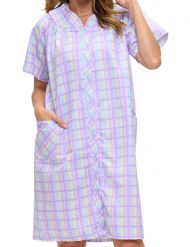 Casual Nights Women's Snap Front House Dress Short Sleeve Seersucker Duster Housecoat Lounger - Lavender Plaid