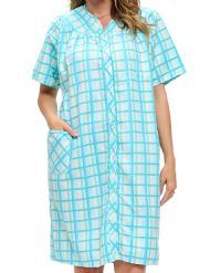 Casual Nights Women's Snap Front House Dress Short Sleeve Seersucker Duster Housecoat Lounger - Mint Green Plaid