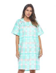 Casual Nights Women's Snap Front House Dress Short Sleeve Seersucker Duster Housecoat Lounger - Plaid Mint