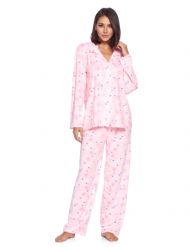 Casual Nights Women's Long Sleeve Rayon Button Down Pajama Set - Pink