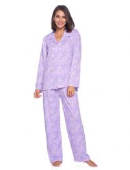 Casual Nights Women's Long Sleeve Rayon Button Down Pajama Set - Purple Paisley