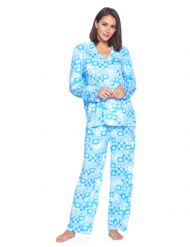 Casual Nights Women's Long Sleeve Rayon Button Down Pajama Set - Blue Flower