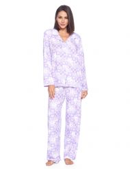 Casual Nights Women's Long Sleeve Rayon Button Down Pajama Set - Purple Flower