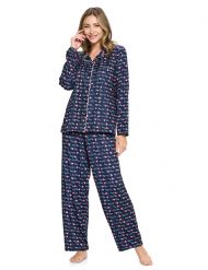 Casual Nights Women's Rayon Printed Long Sleeve Soft Pajama Set - Navy i Love Sleep