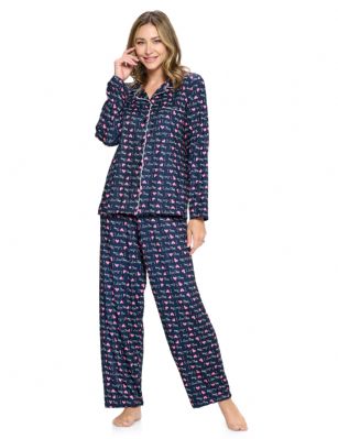 Casual Nights Women's Rayon Printed Long Sleeve Soft Pajama Set - Navy i Love Sleep - Soft and lightweight Rayon Knit Pajamas in a fun prints and patterns, coziest pajamas you'll ever own. Features Button down closure with notch collar, matching easy pull on pajama pants with elastic waistband for added comfort, These pj's offer comfortable straight fit perfect for sleeping or curling up on the couch to watch a movie.Please use our size chart to determine which size will fit you best, if your measurements fall between two sizes we recommend ordering a larger size as most people prefer their sleepwear a little looser.Medium: Measures US Size 8-10, Chests/Bust 3''-38" Large: Measures US Size 12-14, Chests/Bust 38.5"-40"X-Large: Measures US Size 16-18, Chests/Bust 41.5"-42XX-Large: Measures US Size 18-20, Chests/Bust 43"-45" 