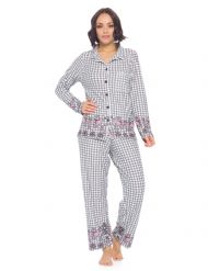 Casual Nights Women's Rayon Printed Long Sleeve Soft Pajama Set - Black/White Border