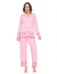 Casual Nights Women's Rayon Printed Long Sleeve Soft Pajama Set - Pink Border