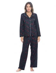 Casual Nights Women's Rayon Printed Long Sleeve Soft Pajama Set - Black I Love Bed