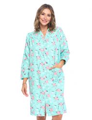 Casual Nights Women's Floral Snap Front Flannel Duster Long Sleeve Lounger Dress - Mint