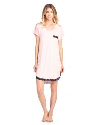 Casual Nights Women's Rayon Short Sleeve Dot Dorm Sleepwear Nightshirt - Peach