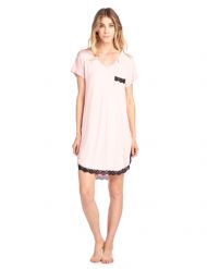 Casual Nights Women's Rayon Short Sleeve Dot Dorm Sleepwear Nightshirt - Peach
