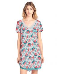 Casual Nights Women's Rayon Short Sleeve Floral Dorm Sleepwear Nightshirt - Lilac
