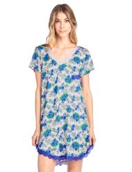 Casual Nights Women's Rayon Short Sleeve Floral Dorm Sleepwear Nightshirt - Pink