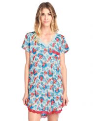 Casual Nights Women's Rayon Short Sleeve Floral Dorm Sleepwear Nightshirt - Aqua