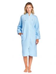 Casual Nights Women's Zip Up Front Long Fleece Robe House Dress - Blue