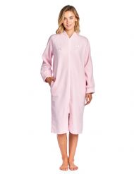 Casual Nights Women's Zip Up Front Long Fleece Robe House Dress - Pink