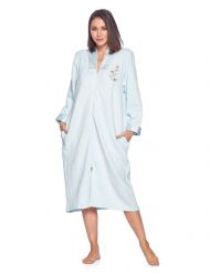 Casual Nights Women's Quilted Long Sleeve Zip Up House Dress Robe - Blue