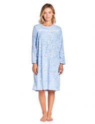 Casual Nights Women's Long Sleeve Micro Fleece Cozy Floral Night Gown - Blue