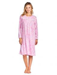 Casual Nights Women's Long Sleeve Micro Fleece Cozy Floral Night Gown - Pink