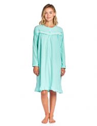 Casual Nights Women's Long Sleeve Micro Fleece Cozy Night Gown - Green