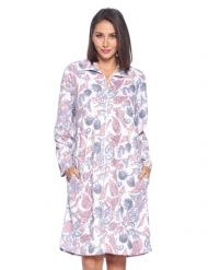 Casual Nights Women's Printed  Zipper Front Micro Fleece Robe Duster - Pink/White Paisley