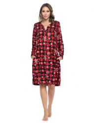 Casual Nights Women's Printed Fleece Snap-Front Lounger House Dress - #1 Red Buffalo Snowflake