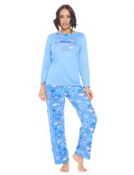 Casual Nights Women's Jersey Knit Long-Sleeve Top and Mircro Fleece Bottom Pajama Set - #9 Mid Blue Paisley