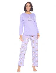 Casual Nights Women's Jersey Knit Long-Sleeve Top and Mircro Fleece Bottom Pajama Set - #1 Purple Latte