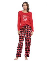Casual Nights Women's Jersey Knit Long-Sleeve Top and Mircro Fleece Bottom Pajama Set - #1 Red Buffalo Snowflake