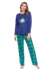 Casual Nights Women's Jersey Knit Long-Sleeve Top and Mircro Fleece Bottom Pajama Set - #2 Royal Blue Holiday Plaid