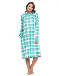 Casual Nights Women's Plaid Long Sleeve Zip Up Long Nightgown - Green