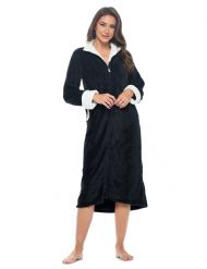 Casual Nights Women's Zip Front Plush Fleece Robe - Black