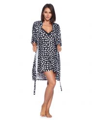 Casual Nights Women's Sleepwear 2 Piece Rayon Nightgown and Robe Set - Black Hearts