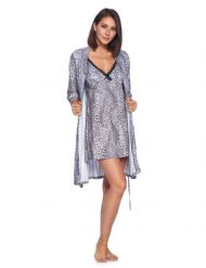 Casual Nights Women's Sleepwear 2 Piece Rayon Nightgown and Robe Set - Grey Animal