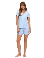 Casual Nights Women's Super Soft Pajamas Set, Short Sleeve Button Down Shirt with Pants PJ Shorts Set with Pockets - Blue