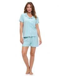 Casual Nights Women's Super Soft Pajamas Set, Short Sleeve Button Down Shirt with Pants PJ Shorts Set with Pockets - Mint Green