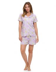 Casual Nights Women's Super Soft Pajamas Set, Short Sleeve Button Down Shirt with Pants PJ Shorts Set with Pockets - Purple Floral