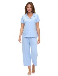 Casual Nights Women's Rayon Printed Short Sleeve Capri Pajama Set - Sky Blue