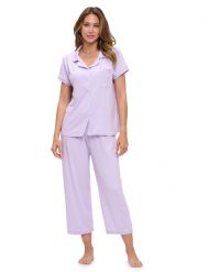 Casual Nights Women's Rayon Printed Short Sleeve Capri Pajama Set - Lavender