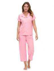 Casual Nights Women's Rayon Printed Short Sleeve Capri Pajama Set - Pink Dots