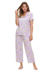 Casual Nights Women's Rayon Printed Short Sleeve Capri Pajama Set - Purple Floral