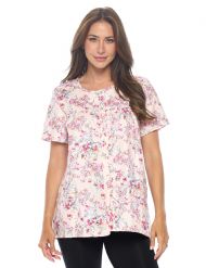 Casual Nights Women's Snap Front Smock Cobbler Woven Scrub Apron Top with Pockets - Pink Floral