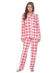 Casual Nights Womens Rayon Printed Long Sleeve Soft Pajama Set - Fuchsia Plaid