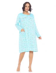 Casual Nights Women's Printed Long Sleeve Nightgown - Aqua