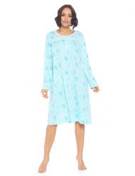 Casual Nights Women's Printed Long Sleeve Nightgown - Aqua